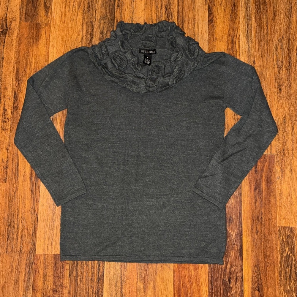 Design 365 Womens Charcoal Gray Textured Cowl Neck Long Sleeve Sweater Size M